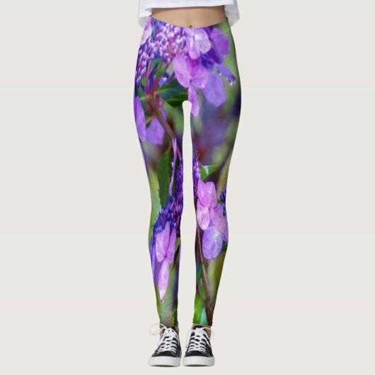 Paarse Twist en Shout Hydrangea Flower Leggings (Voorkant)