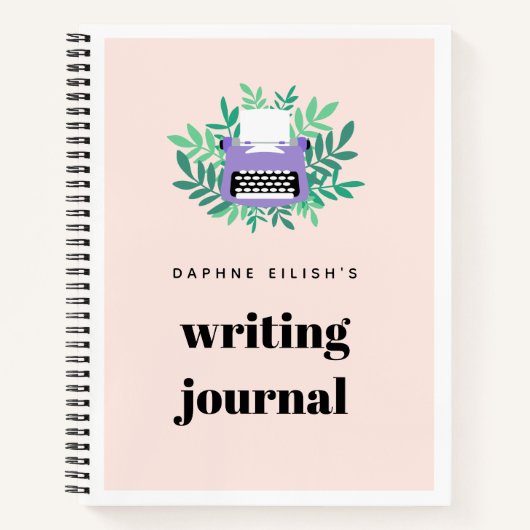 Paarse typemachine Greenery Schrijftijdschrift Notitieboek (Voorkant)