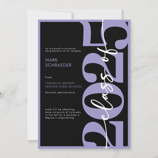 Paarse typografie Afstuderen aankondiging (Voorkant)