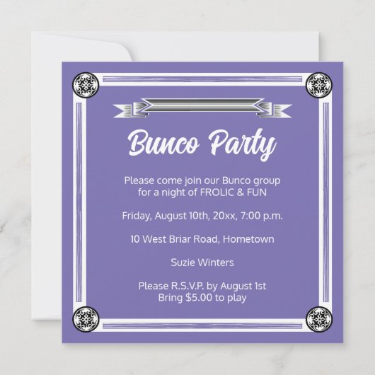  Paarse Typografie Bunco Kaart (Achterkant)