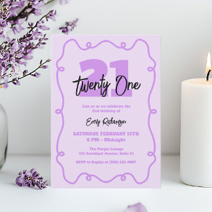 Paarse Typografie Eenvoudig Chic 21e Verjaardagsfe Kaart