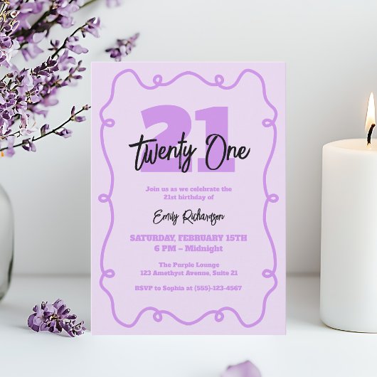 Paarse Typografie Eenvoudig Chic 21ste Verjaardags Kaart
