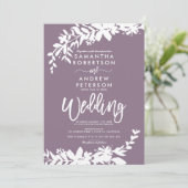 Paarse typografie Floral white bruiloft Kaart (Staand voorkant)