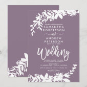Paarse typografie Floral white bruiloft Kaart (Voorkant / Achterkant)