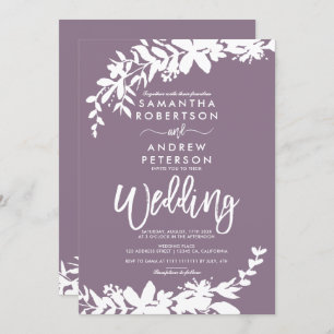 Paarse typografie Floral white bruiloft Kaart