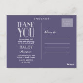 Paarse typografie Foto Baby Dank u Post Kaart (Achterkant)