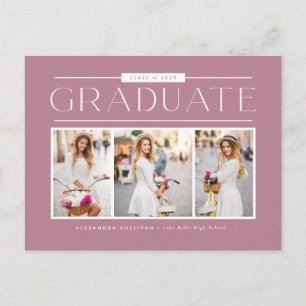 Paarse typografie foto collage afstudeerfeest briefkaart