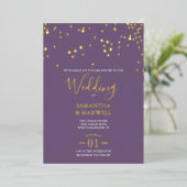 Paarse typografie trouwkaart met folie stempel uitnodiging (Staand Voorkant)