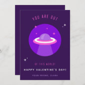 Paarse UFO-ruimteschip Kinder Valentijnsdag klasse Feestdagenkaart (Voorkant / Achterkant)