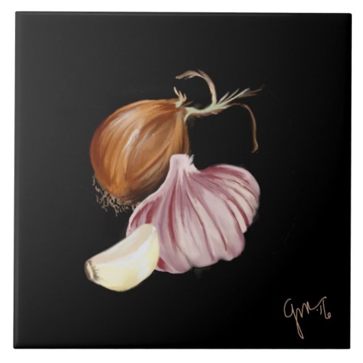 Paarse ui en knoflook tegeltje (Voorkant)