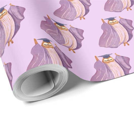Paarse Uil Afstudeercadeauverpakking Cadeaupapier (Rol Hoek)