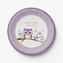 Paarse Uil Baby Shower Geslacht-Neutrale Bos Papieren Bordje