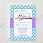 Paarse Uil Blauwgroen Chevron Girl Baby shower Kaart (Voorkant)