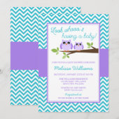 Paarse Uil Blauwgroen Chevron Girl Baby shower Kaart (Voorkant / Achterkant)