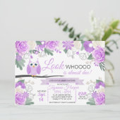 Paarse Uil Bloemen Baby shower Uitnodiging (Staand voorkant)