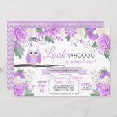 Paarse Uil Bloemen Baby shower Uitnodiging (Voorkant / Achterkant)
