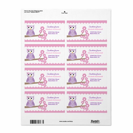 Paarse Uil Custom Baking Labels of Stickers (Full Sheet)