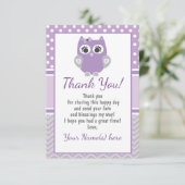 Paarse UIL dank u kaart baby shower, verjaardag (Staand voorkant)