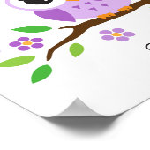 Paarse uil gepersonaliseerde kinderwandkunst voor  poster (Hoek)