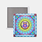 paarse uil mandala magneet van Soozie Wray. (Voorkant / Achterkant)