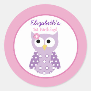 Paarse Uil Meisje Ronde Custom Favor Sticker