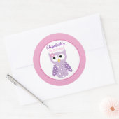 Paarse Uil Meisje Ronde Custom Favor Sticker (Envelop)