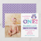 Paarse uil verjaardagsfeestje uitnodigingen voor m (Voorkant / Achterkant)