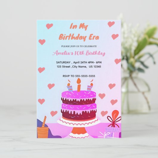 Paarse uitnodigen | In Mijn Verjaardagstijd Uitnod Kaart (Staand voorkant)