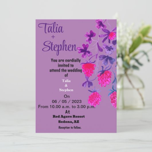 Paarse uitnodiging (Staand voorkant)