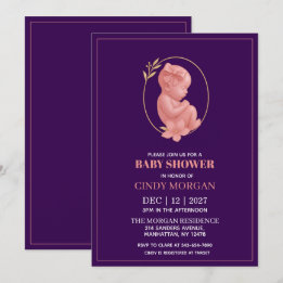 Paarse Uitnodiging - Baby Shower