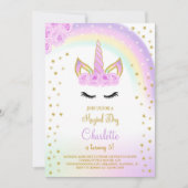 Paarse uitnodiging met regenboog eenhoorn (Voorkant)