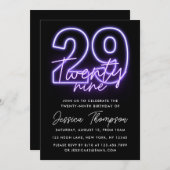 Paarse uitnodiging op 29e verjaardag van Neon (Voorkant / Achterkant)