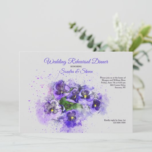 Paarse Uitnodiging Pansies (Staand voorkant)