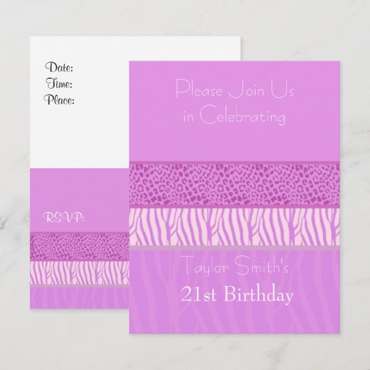 Paarse uitnodiging tot afdruk van dieren (Voorkant / Achterkant)