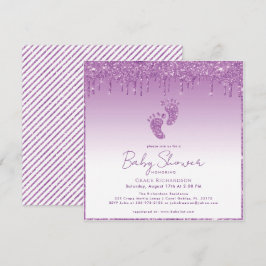 Paarse uitnodiging tot Baby shower Glitter
