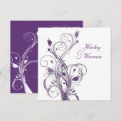 Paarse uitnodiging tot bruiloft in Floral (Voorkant / Achterkant)