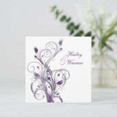 Paarse uitnodiging tot bruiloft in Floral (Staand voorkant)