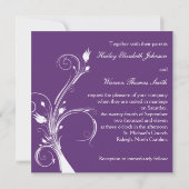 Paarse uitnodiging tot bruiloft in Floral (Achterkant)
