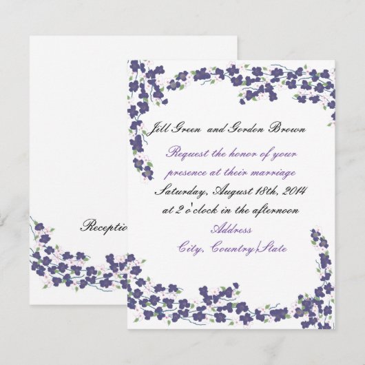 Paarse uitnodiging tot donkere weddenschappen (Voorkant / Achterkant)