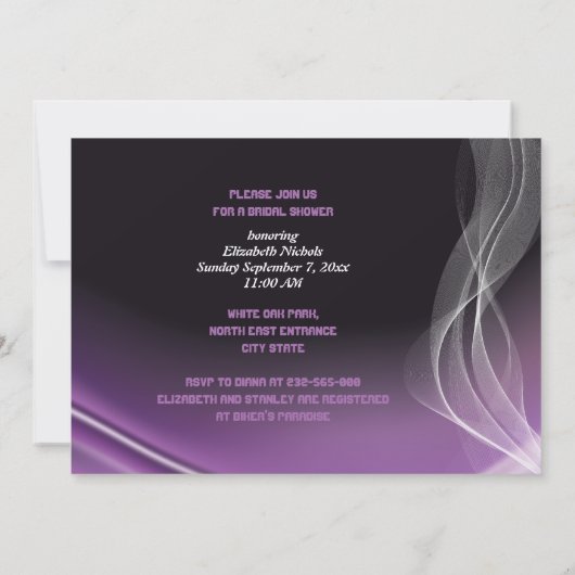 Paarse uitnodiging tot douche voor bruiloft met br (Achterkant)