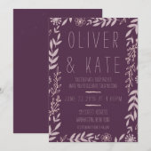 Paarse uitnodiging tot een Floral Weddenschap (Voorkant / Achterkant)