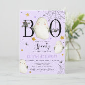 Paarse uitnodiging tot geboorte Halloween (Staand voorkant)