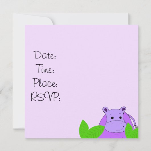 Paarse uitnodiging tot geboorte Hippo (Achterkant)