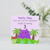 Paarse uitnodiging tot geboorte Hippo (Staand voorkant)