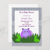 Paarse uitnodiging tot het Baby shower Hippo (Voorkant / Achterkant)