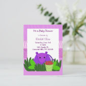Paarse uitnodiging tot het Baby shower Hippo (Staand voorkant)