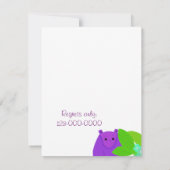 Paarse uitnodiging tot het Baby shower Hippo (Achterkant)
