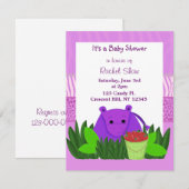 Paarse uitnodiging tot het Baby shower Hippo (Voorkant / Achterkant)