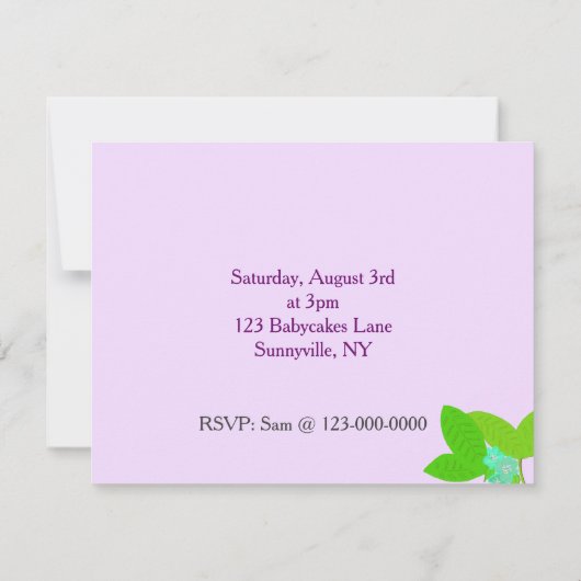 Paarse uitnodiging tot het Baby shower Hippo (Achterkant)