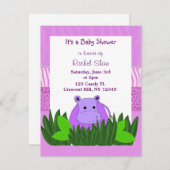 Paarse uitnodiging tot het Baby shower Hippo (Voorkant / Achterkant)